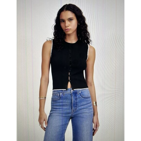 Madewell $88 Blanket-Stitch Crewneck Sweater Tank Top Black Size M NU545 - Picture 1 of 12